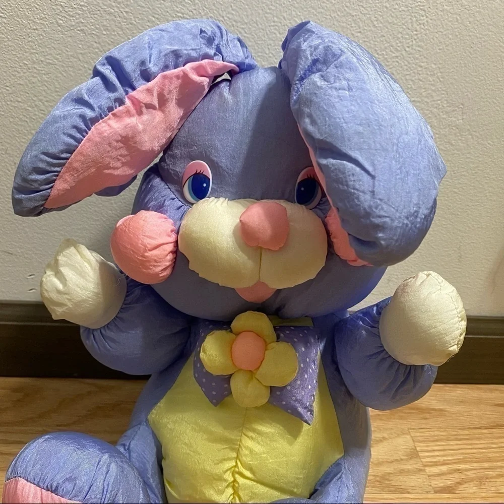 Vintage Puffy Easter Bunny Plush Purple Yellow Stuffed Animal